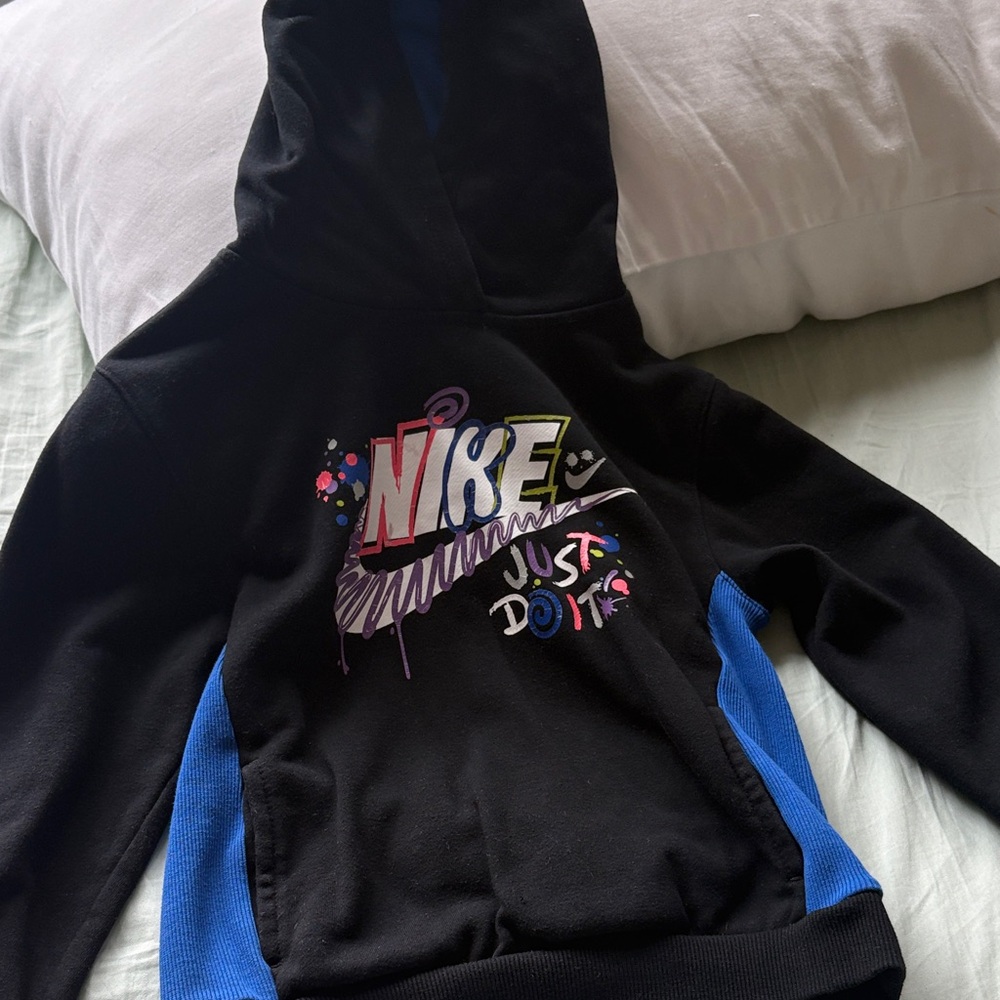 Nike Kids Black and Blue Graphic Hoodie